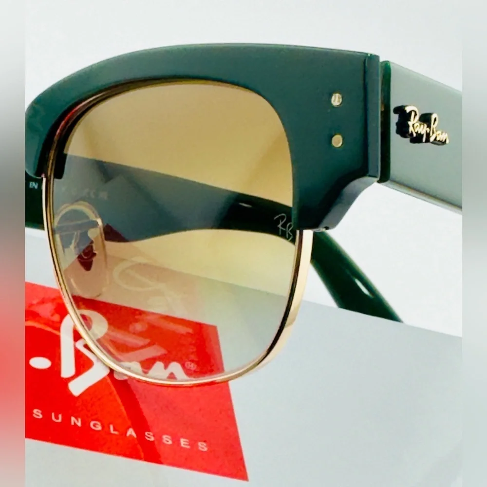 Ray-Ban Mega Clubmaster Sunglasses RB0316-S Polished Green and Gold Frame UNISEX